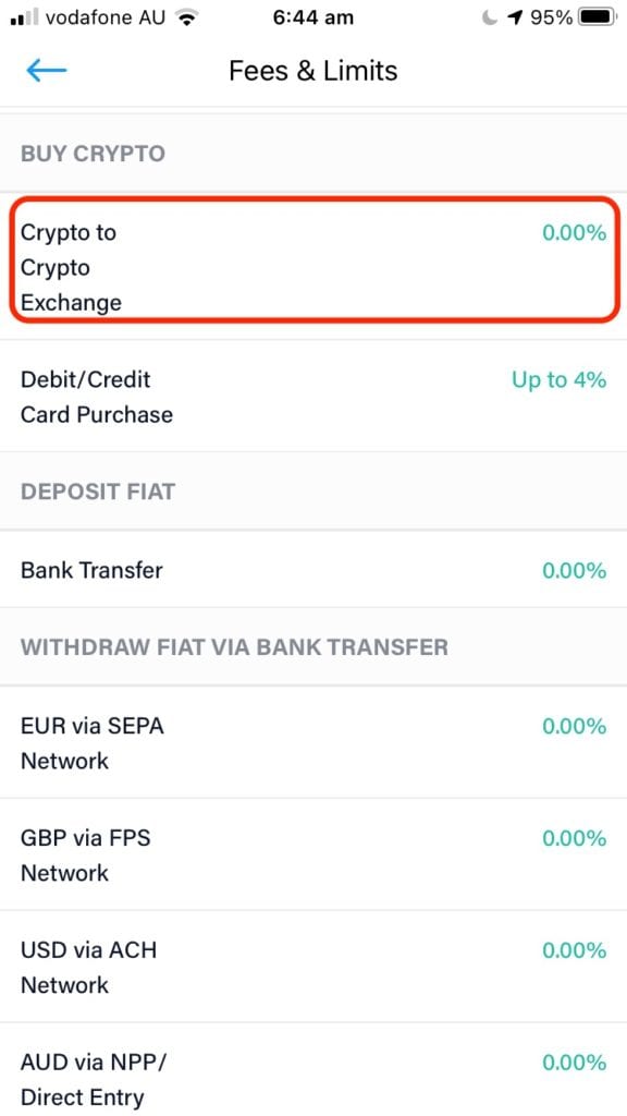 Phí trao đổi ứng dụng Crypto.com